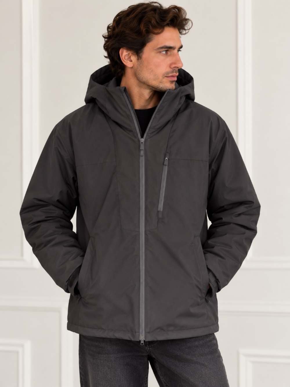 Slate & Stone Men’s Black Hooded Full Zip Midweight Casual Jacket Coat L